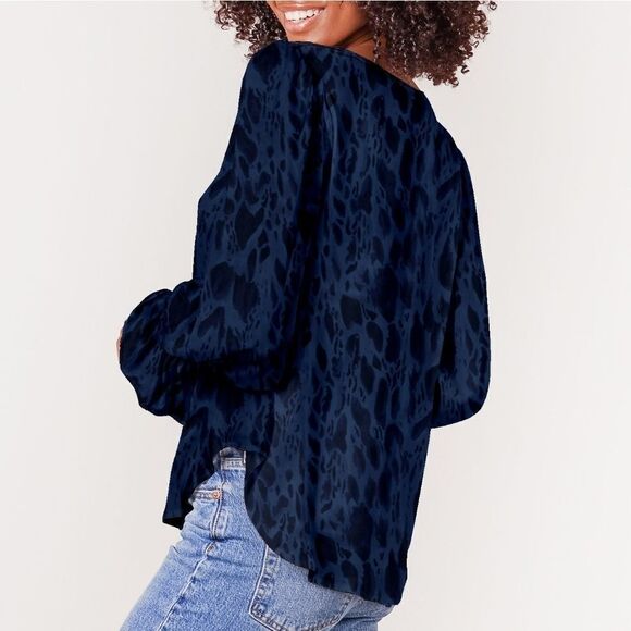 Tucker Juliette Blouse Indigo Safari in Silk Stretch Charmeuse - Picture 3 of 3